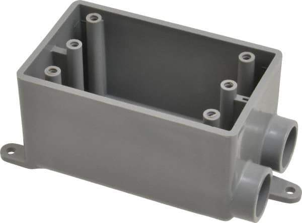 Thomas & Betts - 1 Gang, (2) 1/2" Knockouts, PVC Rectangle Junction Box - 115.3mm Overall Height x 98.4mm Overall Width x 61.5mm Overall Depth, Weather Resistant - Exact Tool & Supply