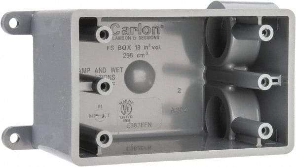 Thomas & Betts - 1 Gang, (2) 3/4" Knockouts, PVC Rectangle Junction Box - 115.3mm Overall Height x 98.4mm Overall Width x 61.5mm Overall Depth, Weather Resistant - Exact Tool & Supply
