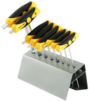 1/8 - 3/8" - Hard Chrome Finish - T-Handle Soft Grip Dual Drive Ball End Hex - Metal Stand - Exact Tool & Supply