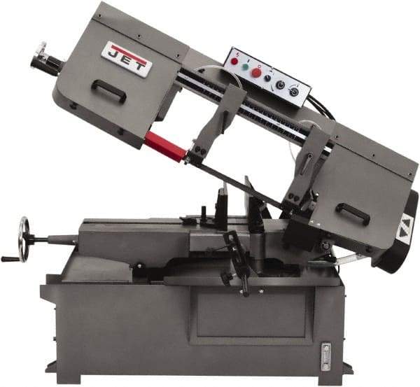 Jet - 10 x 14" Max Capacity, Manual Step Pulley Horizontal Bandsaw - 82, 132, 210 & 330 SFPM Blade Speed, 230/460 Volts, 45°, 3 hp, 3 Phase - Exact Tool & Supply