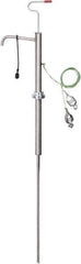 PRO-LUBE - 18 Strokes per Gal, 1/2" Outlet, Stainless Steel Hand Operated Drum/Pail Pump - 7 oz per Stroke, 25" OAL, For 2" Bung Drums, For Acetone, Adblue, Benzene, DEF, Diesel, Kerosene, Lacquer, Naphtha, Thinners, Urea & Gasoline - Exact Tool & Supply