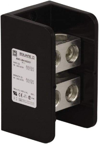 Square D - 1 Pole, 620 (Aluminium), 760 (Copper) Amp, Phenolic Power Distribution Block - 600 VAC, 2 Primary Connection - Exact Tool & Supply