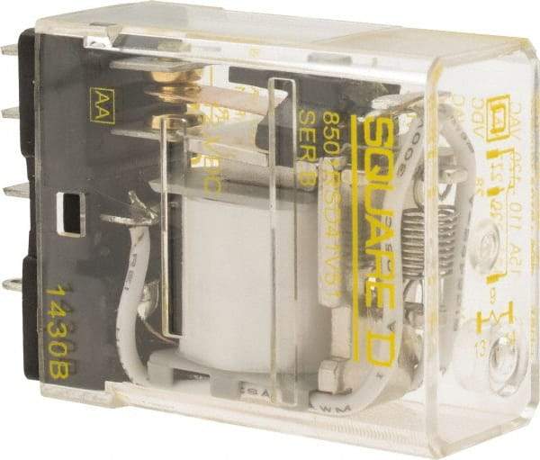 Square D - Electromechanical Plug-in General Purpose Relay - 12 Amp at 240 VAC, SPDT, 12 VDC - Exact Tool & Supply
