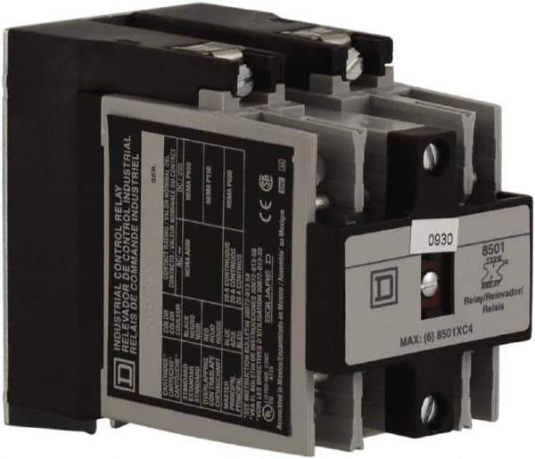 Square D - Electromechanical Screw Clamp General Purpose Relay - 20 Amp at 600 VAC, 2NO, 110 VAC at 50 Hz & 120 VAC at 60 Hz - Exact Tool & Supply