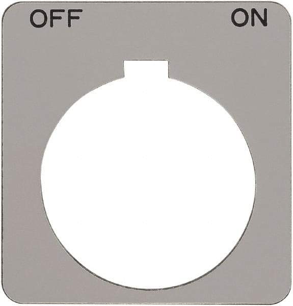 Schneider Electric - Square, Plastic Legend Plate - Off-On - Silver Background, Black Letters, 1.2 Inch Hole Diameter, 1-3/4 Inch Square - Exact Tool & Supply