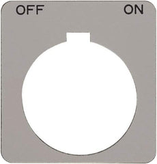 Schneider Electric - Square, Plastic Legend Plate - Off-On - Silver Background, Black Letters, 1.2 Inch Hole Diameter, 1-3/4 Inch Square - Exact Tool & Supply