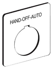 Schneider Electric - Square, Aluminum Legend Plate - Hand-Off-Auto - White Background, Black Letters, 30mm Hole Diameter, 57 Inch Square - Exact Tool & Supply