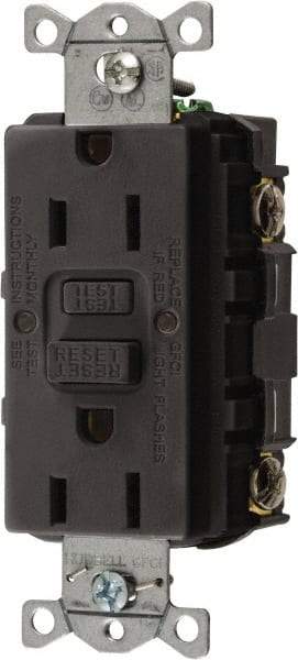Hubbell Wiring Device-Kellems - 1 Phase, 5-15R NEMA, 125 VAC, 15 Amp, GFCI Receptacle - 2 Pole, Back and Side Wiring, Commercial Grade - Exact Tool & Supply