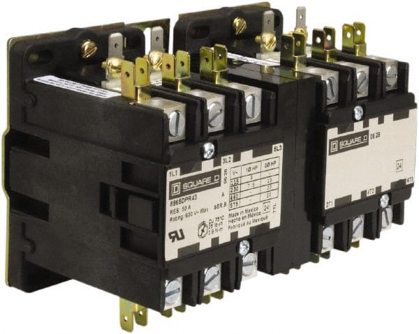 Square D - 3 Pole, 40 Amp Inductive Load, 110 Coil VAC at 50 Hz and 120 Coil VAC at 60 Hz, Reversible Definite Purpose Contactor - Exact Tool & Supply