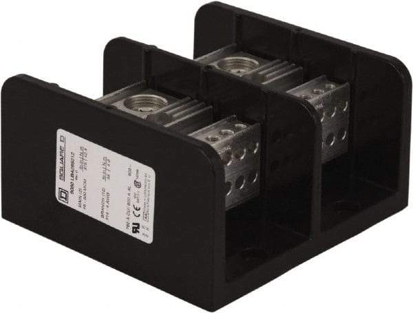 Square D - 2 Poles, 620 (Aluminium), 760 (Copper) Amp, Phenolic Power Distribution Block - 600 VAC, 2 Primary Connection - Exact Tool & Supply
