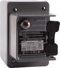 Square D - 2 Poles, 30 Amp, NEMA, Enclosed Toggle Manual Motor Starter - 1 hp at 90 VDC, 1-1/2 hp at 230 VDC, 2 hp at 115 VAC, 2 hp at 115 VDC, 2 hp at 230 VAC, 3 hp at 460 VAC & 3 hp at 575 VAC, CE, CSA, NEMA 4 & UL Listed - Exact Tool & Supply