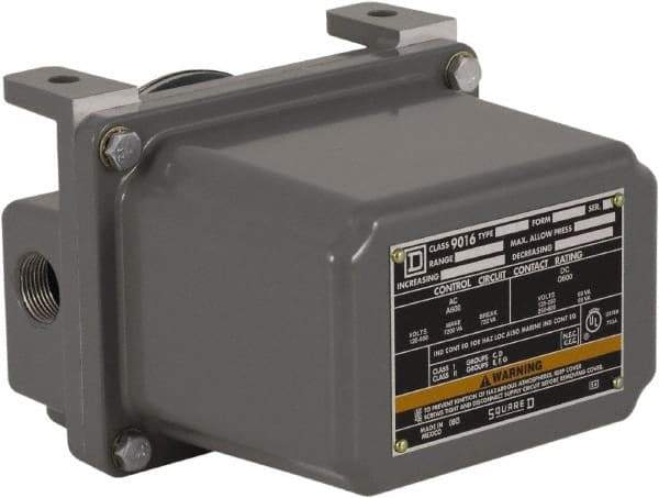 Square D - 7 and 9 NEMA Rated, DPDT, 0.2 to 10 psi, Vacuum Switch Pressure and Level Switch - Adjustable Pressure, 120 VAC, 125 VDC, 240 VAC, 250 VDC, Screw Terminal - Exact Tool & Supply