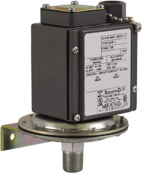 Square D - 4, 13 and 4X NEMA Rated, SPDT, 0.2 to 10 psi, Vacuum Switch Pressure and Level Switch - Adjustable Pressure, 120 VAC, 125 VDC, 240 VAC, 250 VDC, Screw Terminal - Exact Tool & Supply