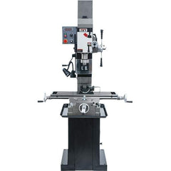 Jet - 3 Phase, 19-11/16" Swing, Geared Head Mill Drill Combination - 32-1/4" Table Length x 9-1/2" Table Width, 20-1/2" Longitudinal Travel, 8-1/4" Cross Travel, Variable Spindle Speeds, 1.5 hp, 230 Volts - Exact Tool & Supply