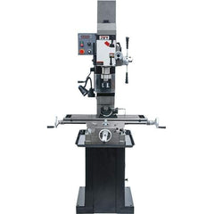 Jet - 3 Phase, 19-11/16" Swing, Geared Head Mill Drill Combination - 32-1/4" Table Length x 9-1/2" Table Width, 20-1/2" Longitudinal Travel, 8-1/4" Cross Travel, Variable Spindle Speeds, 1.5 hp, 230 Volts - Exact Tool & Supply