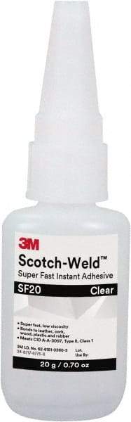 3M - 0.71 oz Bottle Clear Instant Adhesive - Series Part Number SF20, 3 to 30 sec Working Time, 24 hr Full Cure Time - Exact Tool & Supply