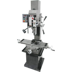 Jet - 3 Phase, 19-11/16" Swing, Geared Head Mill Drill Combination - 32-1/4" Table Length x 9-1/2" Table Width, 20-1/2" Longitudinal Travel, 8-1/4" Cross Travel, Variable Spindle Speeds, 1.5 hp, 230 Volts - Exact Tool & Supply
