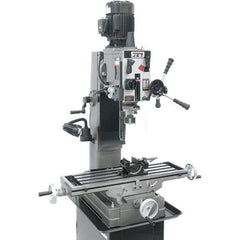 Jet - 3 Phase, 19-11/16" Swing, Geared Head Mill Drill Combination - 32-1/4" Table Length x 9-1/2" Table Width, 20-1/2" Longitudinal Travel, 8-1/4" Cross Travel, Variable Spindle Speeds, 1.5 hp, 230 Volts - Exact Tool & Supply