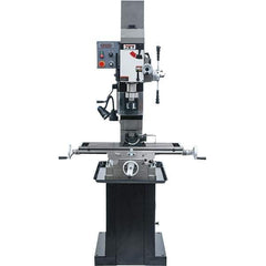 Jet - 3 Phase, 19-11/16" Swing, Geared Head Mill Drill Combination - 32-1/4" Table Length x 9-1/2" Table Width, 20-1/2" Longitudinal Travel, 8-1/4" Cross Travel, Variable Spindle Speeds, 1.5 hp, 230 Volts - Exact Tool & Supply