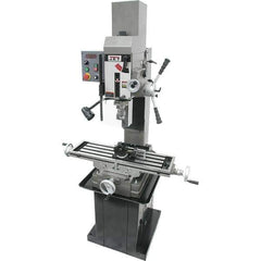 Jet - 3 Phase, 19-11/16" Swing, Geared Head Mill Drill Combination - 32-1/4" Table Length x 9-1/2" Table Width, 20-1/2" Longitudinal Travel, 8-1/4" Cross Travel, Variable Spindle Speeds, 1.5 hp, 230 Volts - Exact Tool & Supply