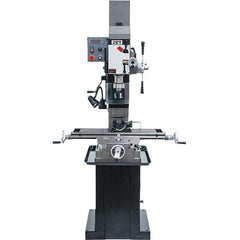 Jet - 3 Phase, 19-11/16" Swing, Geared Head Mill Drill Combination - 32-1/4" Table Length x 9-1/2" Table Width, 20-1/2" Longitudinal Travel, 8-1/4" Cross Travel, Variable Spindle Speeds, 1.5 hp, 230 Volts - Exact Tool & Supply