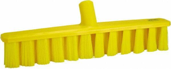 Vikan - 15.25" Fine Particle Polyester Push Broom - 1-7/8" Bristle Length, Plastic Block, European Threaded Handle Connection, Handle Sold Separately - Exact Tool & Supply