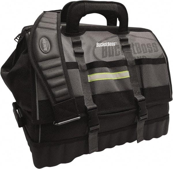 Bucket Boss - 18 Pocket Gray & Black Polyester Tool Bag - 18" Wide x 11" Deep x 16" High - Exact Tool & Supply