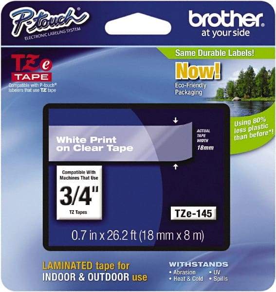 Brother - 3/4" Wide x 314.4" Long, Clear Plastic/Paper Tape Cassette - For Label Maker - Exact Tool & Supply