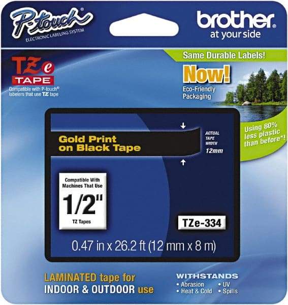 Brother - 1/2" Wide x 314.4" Long, Black Plastic/Paper Tape Cassette - For Label Maker - Exact Tool & Supply