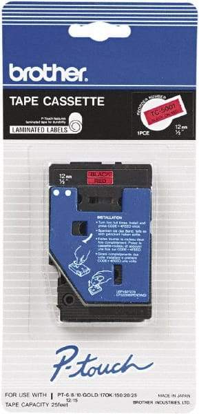 Brother - 1/2" Wide x 300" Long, Red Tape Cassette - For Label Maker - Exact Tool & Supply