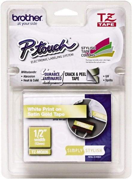 Brother - 1/2" Wide, Gold Tape Cassette - For Label Maker - Exact Tool & Supply
