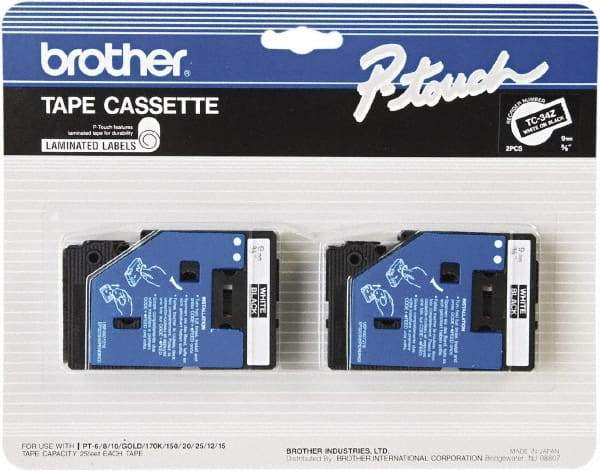 Brother - 3/8" Wide x 300" Long, Black Tape Cassette - For Label Maker - Exact Tool & Supply