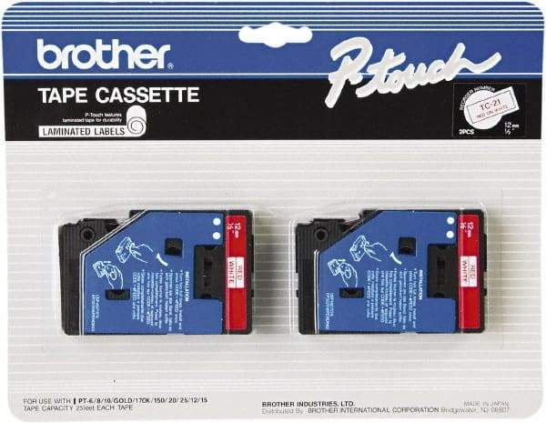 Brother - 1/2" Wide x 300" Long, White Tape Cassette - For Label Maker - Exact Tool & Supply