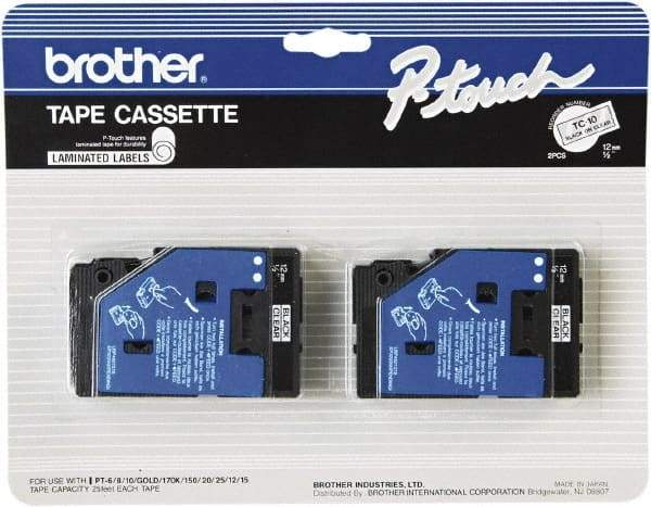 Brother - 1/2" Wide x 312" Long, Clear Label Tape - For Label Maker - Exact Tool & Supply