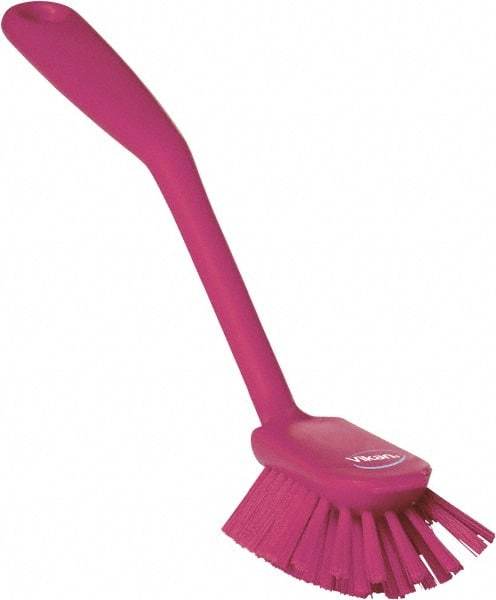 Vikan - 2.4" Bristle Length, Polyester Cleaning & Finishing Brush - 2-1/2" Long x 2.4" Wide Head, 10.8" OAL, Easy Grip Handle, Pink, Polypropylene Block - Exact Tool & Supply