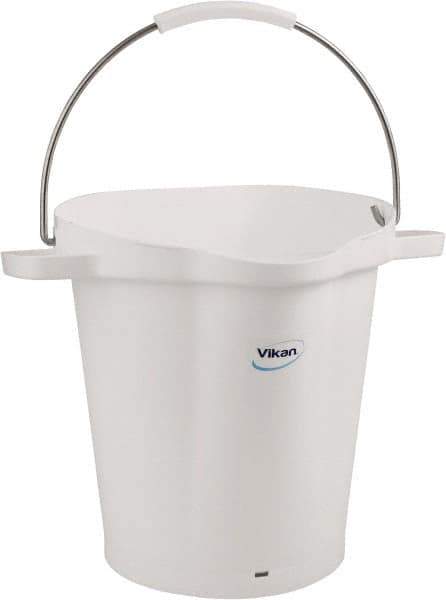 Vikan - 5 Gal, 18" High, Polypropylene Round White Single Pail with Pour Spout - Handle Included, 15.4mm Top Length x 18.9" Top Width x 18.9" Top Diam - Exact Tool & Supply