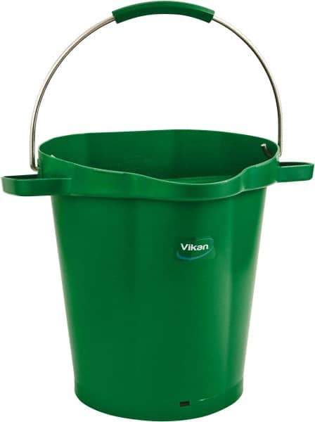Vikan - 5 Gal, 18" High, Polypropylene Round Green Single Pail with Pour Spout - Handle Included, 15.4mm Top Length x 18.9" Top Width x 18.9" Top Diam - Exact Tool & Supply