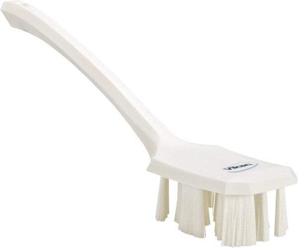 Vikan - 2-3/4" Bristle Length, Polyester Scrub Brush - 12" Long x 2-7/8" Wide Head, 15-1/2" OAL, Long Handle, White, Polypropylene Block - Exact Tool & Supply