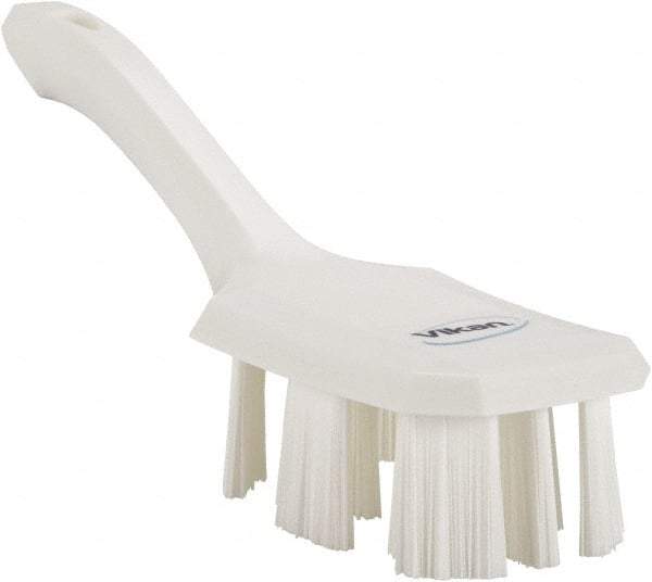 Vikan - 2-3/4" Bristle Length, Polyester Scrub Brush - 8" Long x 2-7/8" Wide Head, 10" OAL, Short Handle, White, Polypropylene Block - Exact Tool & Supply