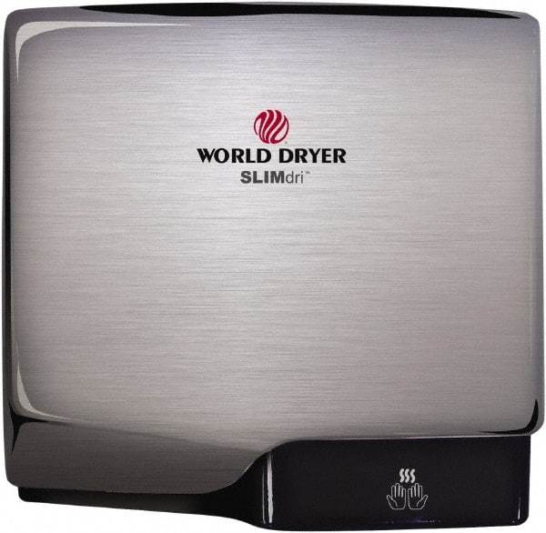 World Dryer - 950 Watt Silver Finish Electric Hand Dryer - 100/120 Volts, 8.3 Amps, 11.43" Wide x 10.7" High x 3.9" Deep - Exact Tool & Supply