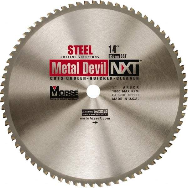 M.K. MORSE - 14" Diam, 1" Arbor Hole Diam, 66 Tooth Wet & Dry Cut Saw Blade - Steel, Standard Round Arbor - Exact Tool & Supply