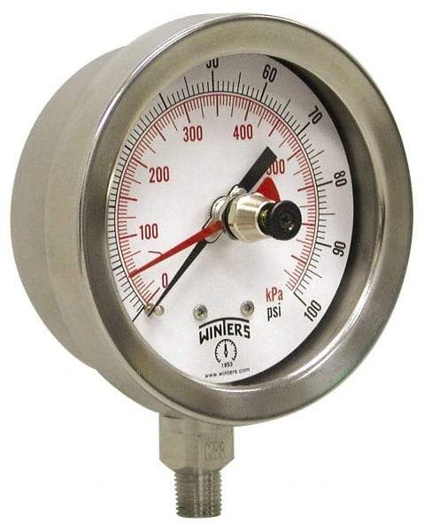 Winters - 2-1/2" Dial, 1/4 Thread, 0-60 Scale Range, Pressure Gauge - Lower Connection Mount, Accurate to 1% of Scale - Exact Tool & Supply