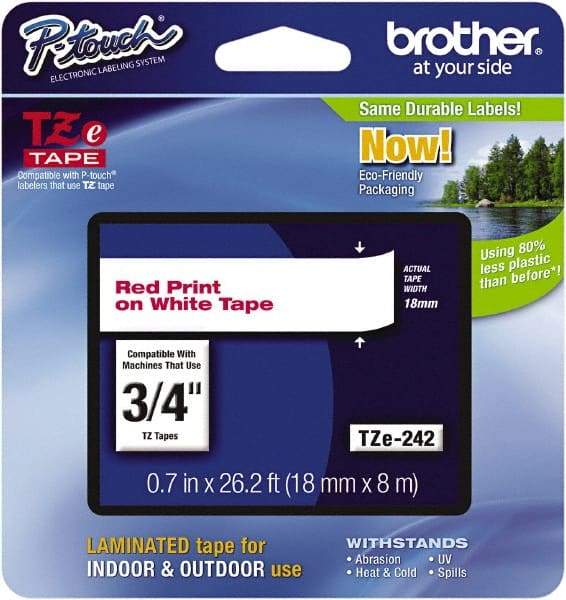 Brother - 3/4" Wide x 314.4" Long, White Plastic/Paper Tape Cassette - For Label Maker - Exact Tool & Supply
