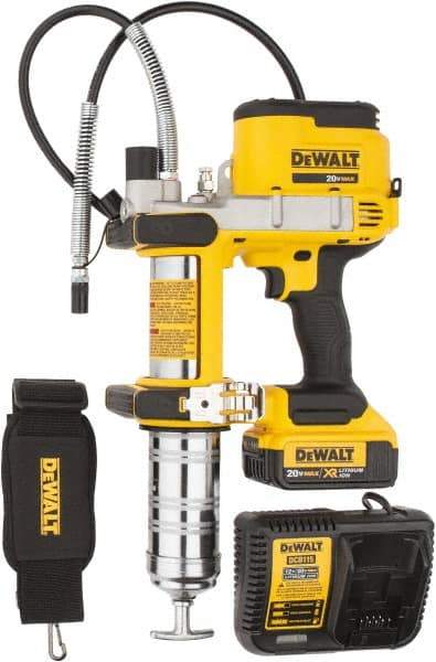 DeWALT - 10,000 Max psi, Flexible Battery-Operated Grease Gun - 16 oz Capacity, Bulk & Cartridge Fill, Includes DCB204 Battery, Fast Charger, Shoulder Strap & Kit Box - Exact Tool & Supply