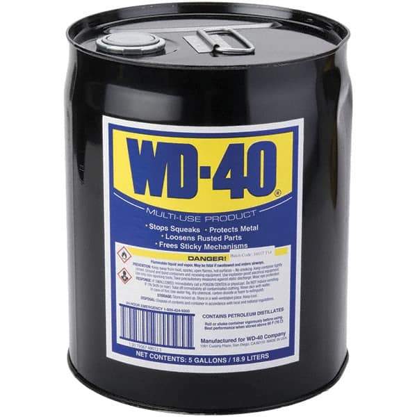 WD-40 - 5 Gal Pail Multi-Use Product - Bulk, Liquid, Stop Squeaks, Removes & Protects, Loosens Rusted Parts, Free Sticky Mechanisms, Drives Out Moisture - Exact Tool & Supply