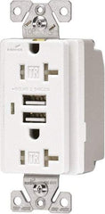 Cooper Wiring Devices - 2 USB Port, 2 Receptacle, 125 VAC, 5 VDC USB Receptacle - 5-15R NEMA Configuration, 20 Amp, Ivory, 2.1 Amp Charging Power, Automatic Grounding, Screw Mount - Exact Tool & Supply