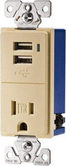 Cooper Wiring Devices - 2 USB Port, 1 Receptacle, 125 VAC, 5 VDC USB Receptacle - 5-15R NEMA Configuration, 15 Amp, Ivory, Screw Mount - Exact Tool & Supply