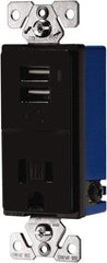 Cooper Wiring Devices - 2 USB Port, 1 Receptacle, 125 VAC, 5 VDC USB Receptacle - 5-15R NEMA Configuration, 15 Amp, Black, Screw Mount - Exact Tool & Supply