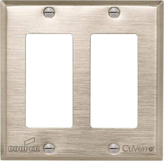 Cooper Wiring Devices - 2 Gang, 4-1/2 Inch Long, Standard Switch Plate - Decorator Switch, White Bronze, Antimicrobial Copper - Exact Tool & Supply