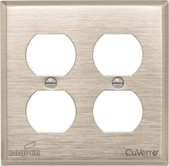 Cooper Wiring Devices - 2 Gang, 4-1/2 Inch Long, Standard Outlet Wall Plate - Duplex Outlet, White Bronze, Antimicrobial Copper - Exact Tool & Supply